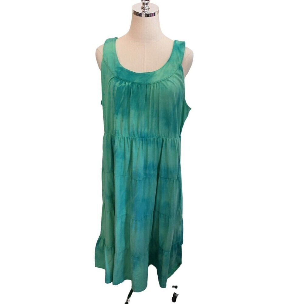 Russ Berens Size XL Green Blue Tie Dye Dress Sleeveless Lagenlook Women's